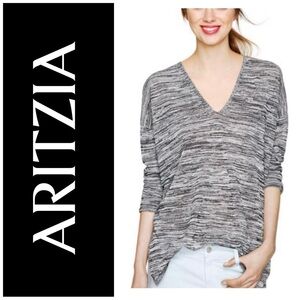 Wilfred Free Erin Heathered Gray V-Neck Knit Top Size Medium